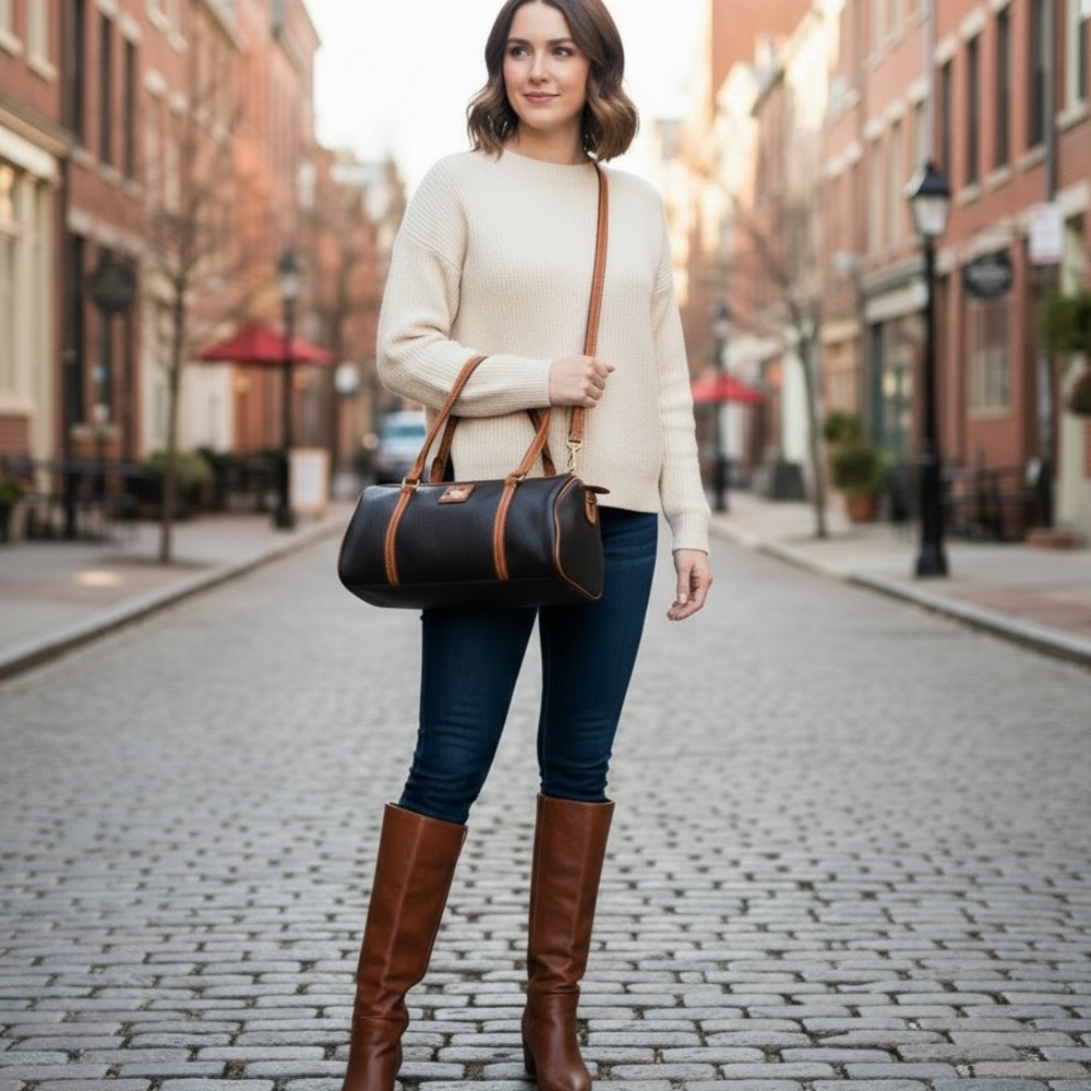 Vintage Dooney & Bourke Pebbled Leather Barrel Bag